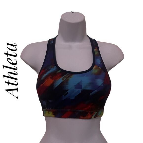 Athleta Extra Small Sports Bra Rainbow Open Back - Picture 1 of 5
